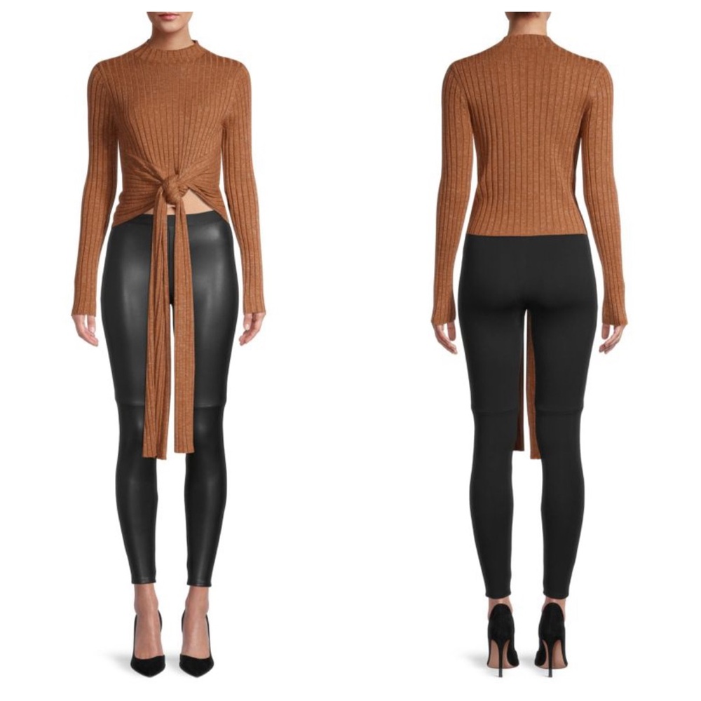 Significant Other Goldie Tie Front Knit Sweater Mocha Brown Shimmer US 2
